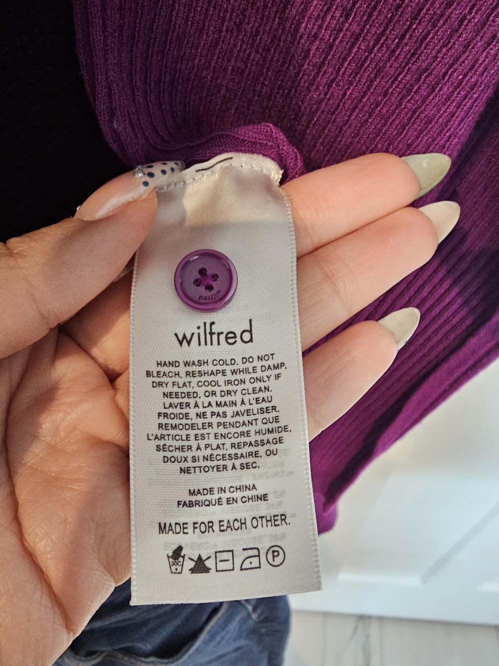 Wilfred Purple Ribbed V-Neck Single-Button Cardigan - Picture 4 of 6